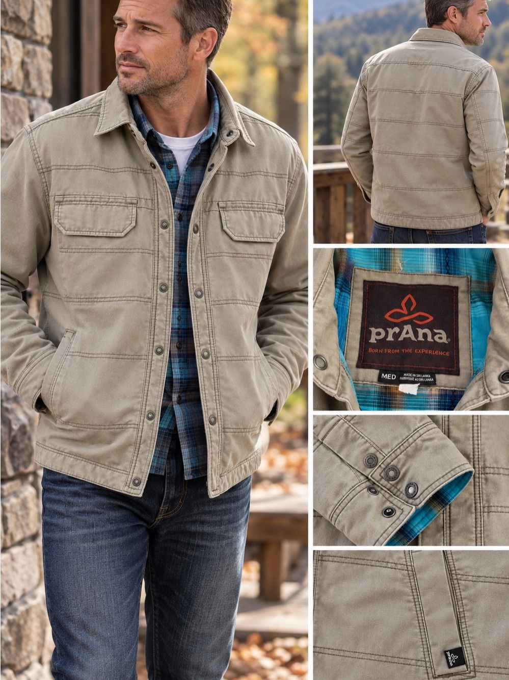 PrAna Men's Mid Weight Utility plaid lined Shirt Jacket-MED